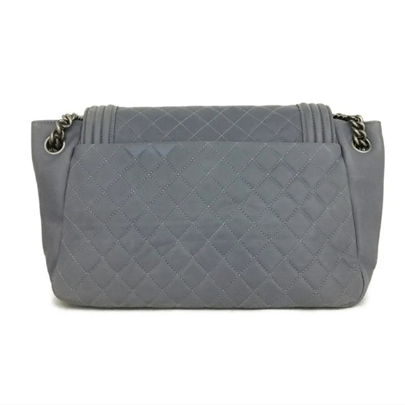 CHANEL Boy Gray Quilted Matelasse CC Logo Lambskin Chain Shoulder Bag - Picture 4 of 11